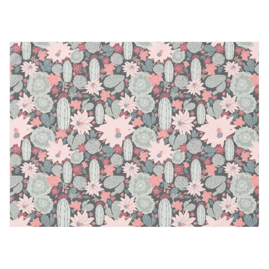 Cactus en succulente Planten in het Pinks Mint Pat Tafelkleed (Voorkant (Horizontaal))