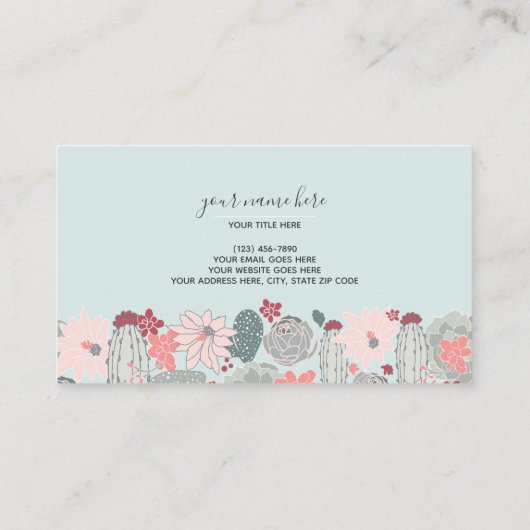 Cactus en Succulente Planten roze Mint Patroon Visitekaartje (Achterkant)