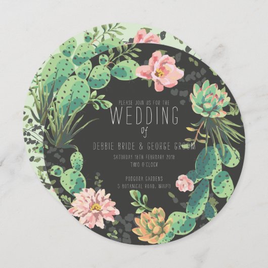 Cactus en succulente uitnodigingen, krans bruiloft kaart (Voorkant / Achterkant)