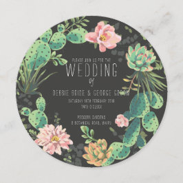 Cactus en succulente uitnodigingen, krans bruiloft kaart