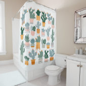 Cactus en succulenten in potten op witte achtergro douchegordijn (In situ)