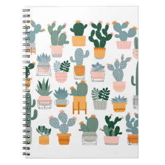 Cactus en succulenten in potten op witte achtergro notitieboek