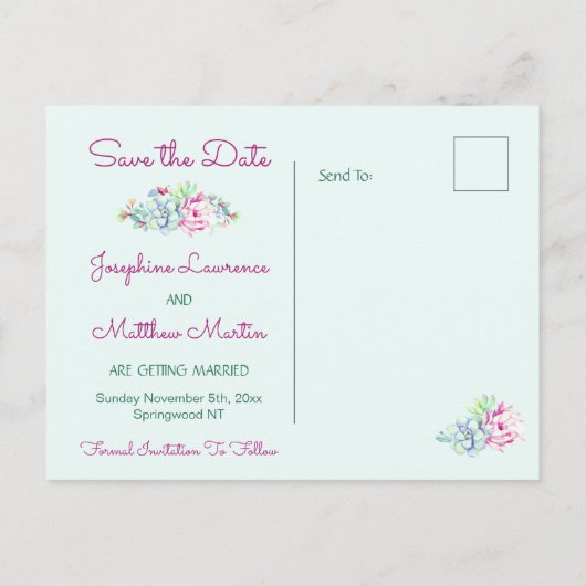 Cactus en Succulents Save the Date Aankondigingskaart (Achterkant)