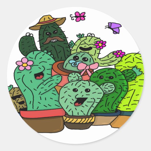 Cactus Family Selfie Ronde Sticker (Voorkant)