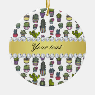 Cactus Faux Gold Bling Diamonds Keramisch Ornament