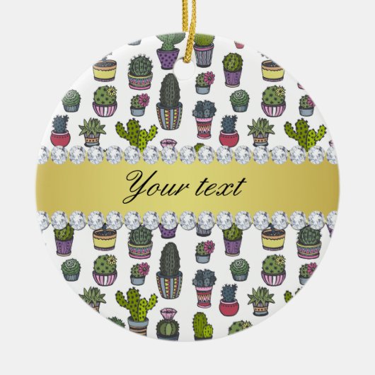 Cactus Faux Gold Bling Diamonds Keramisch Ornament (Voorkant)