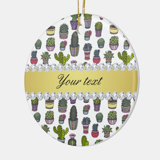 Cactus Faux Gold Bling Diamonds Keramisch Ornament (Links)