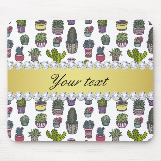 Cactus Faux Gold Bling Diamonds Muismat (Voorkant)