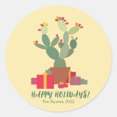 cactus feestdagen groet ronde sticker (Voorkant)