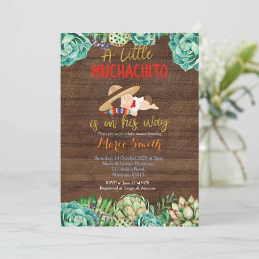 Cactus Fiesta Baby Muchacho-Baby shower Kaart (Staand voorkant)