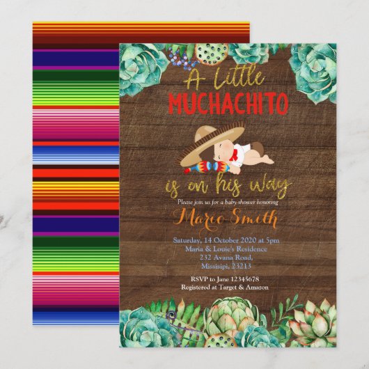 Cactus Fiesta Baby Muchacho-Baby shower Kaart (Voorkant / Achterkant)