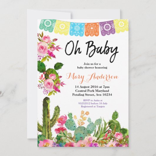 Cactus Fiesta Baby shower Invitation Kaart (Voorkant)