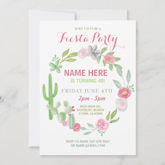 Cactus Fiesta Birthday Cacti Mexico Invitation Kaart (Voorkant)