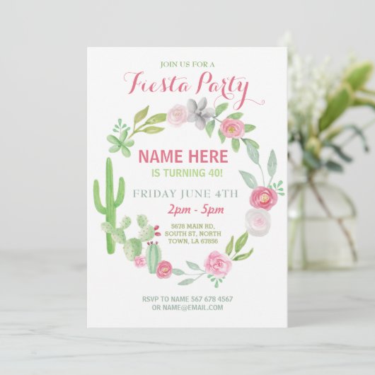 Cactus Fiesta Birthday Cacti Mexico Invitation Kaart (Staand voorkant)