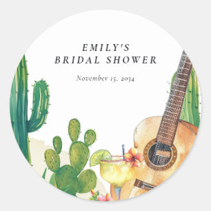Cactus Fiesta Bloemachtige Bruiloftsborrel Ronde Sticker