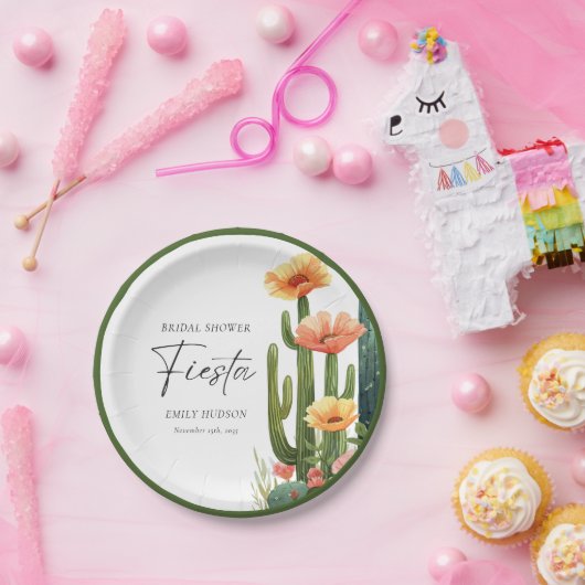 Cactus Fiesta Bloemige Bruiloftsborrel Papieren Bordje (Feest)