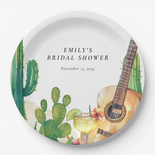 Cactus Fiesta Bloemige Bruiloftsborrel Papieren Bordje (Voorkant)