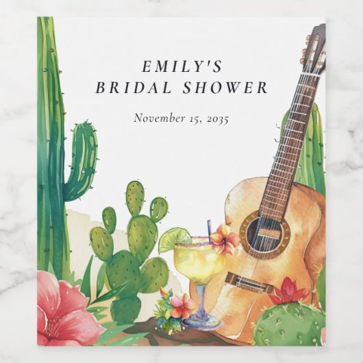 Cactus Fiesta Bloemige Bruiloftsborrel Wijn Etiket (Enkel label)