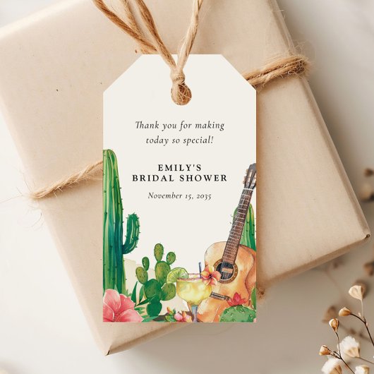 Cactus Fiesta Bloemige Bruiloftsontvangst Cadeaulabel