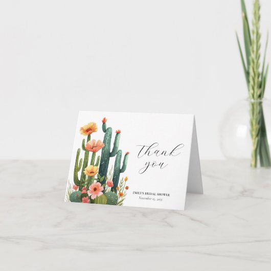 Cactus Fiesta Bloemrijke Bruidsbruiloft Bedankkaart (Voorkant)