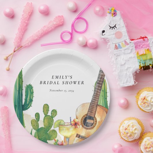 Cactus Fiesta Bloemrijke Bruiloftsborrel Papieren Bordje (Feest)