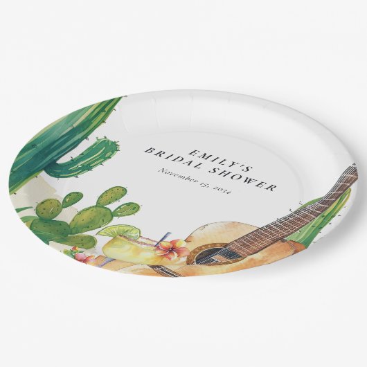 Cactus Fiesta Bloemrijke Bruiloftsborrel Papieren Bordje (Gekanteld)