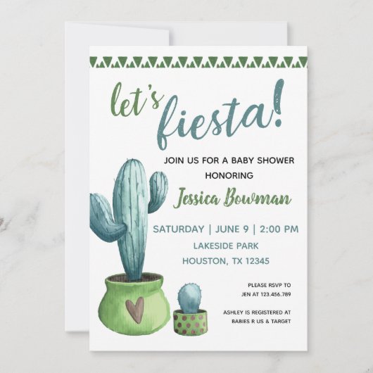 Cactus Fiesta Boy Baby shower Uitnodiging (Voorkant)