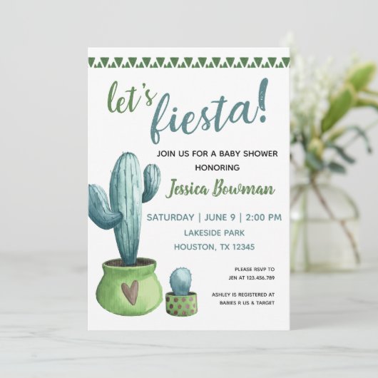 Cactus Fiesta Boy Baby shower Uitnodiging (Staand voorkant)