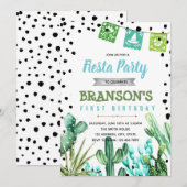 Cactus fiesta boy baby verjaardagsuitnodiging kaart (Voorkant / Achterkant)