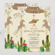 Cactus Fiesta Boy Baptism and Birthday Invitation