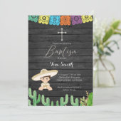 Cactus Fiesta Boy Baptism Christening Uitnodiging (Staand voorkant)