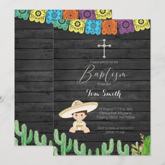 Cactus Fiesta Boy Baptism Christening Uitnodiging (Voorkant / Achterkant)