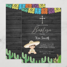 Cactus Fiesta Boy Baptism Christening Uitnodiging