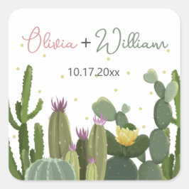 Cactus Fiesta Bruiloft Vierkante Sticker