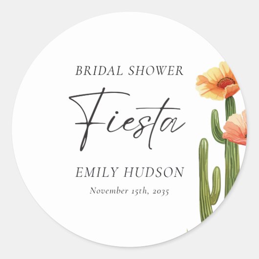 Cactus Fiesta Bruiloftsbloemen Bruidsfeest Ronde Sticker (Voorkant)