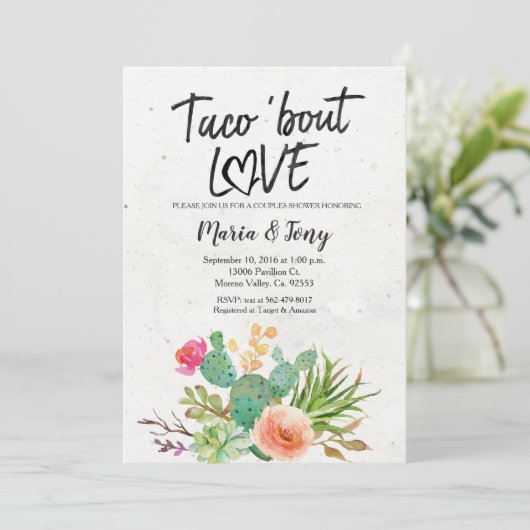 Cactus Fiesta Couples Shower Invitation Kaart (Staand voorkant)