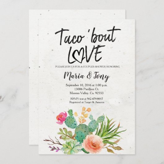 Cactus Fiesta Couples Shower Invitation Kaart (Voorkant / Achterkant)