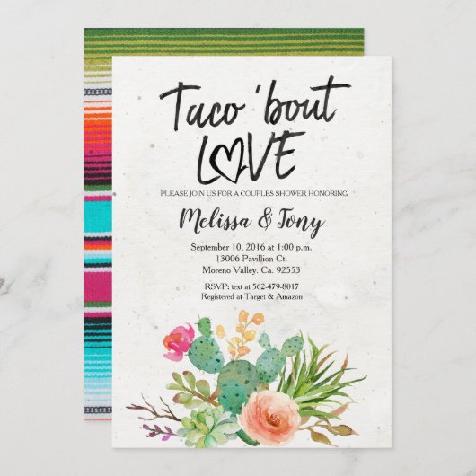 Cactus Fiesta Couples Shower Invitation Kaart (Voorkant / Achterkant)