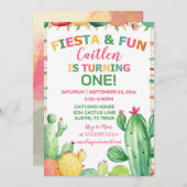 Cactus Fiesta Eerste Verjaardag Meisje Kleurrijk Kaart (Voorkant / Achterkant)