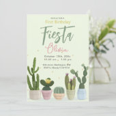 Cactus Fiesta First Birthday Invitation Kaart (Staand voorkant)