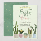 Cactus Fiesta First Birthday Invitation Kaart (Voorkant / Achterkant)