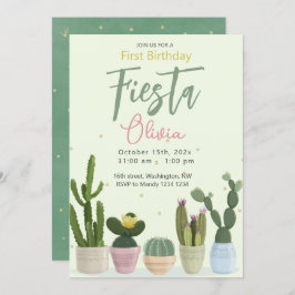 Cactus Fiesta First Birthday Invitation Kaart
