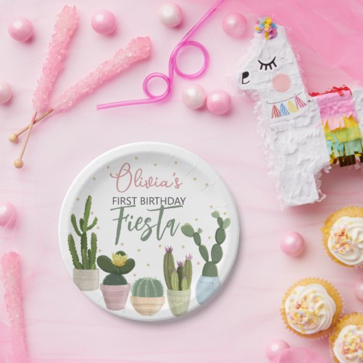 Cactus Fiesta First Birthday Papieren Bordje (Feest)