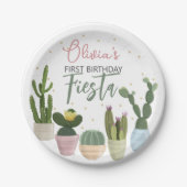 Cactus Fiesta First Birthday Papieren Bordje (Voorkant)