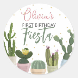 Cactus Fiesta First Birthday Ronde Sticker