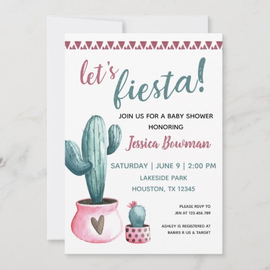 Cactus Fiesta Girl Baby shower Invitation Kaart (Voorkant)