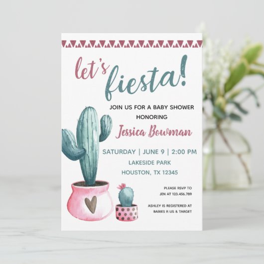 Cactus Fiesta Girl Baby shower Invitation Kaart (Staand voorkant)