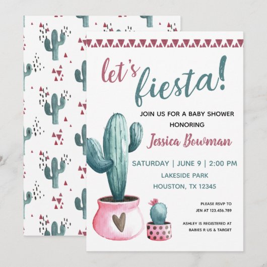Cactus Fiesta Girl Baby shower Invitation Kaart (Voorkant / Achterkant)