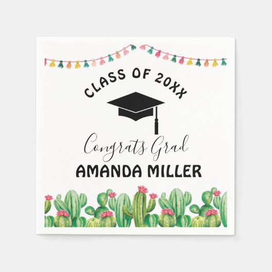 Cactus fiesta Graduation Party papieren servetten (Voorkant)