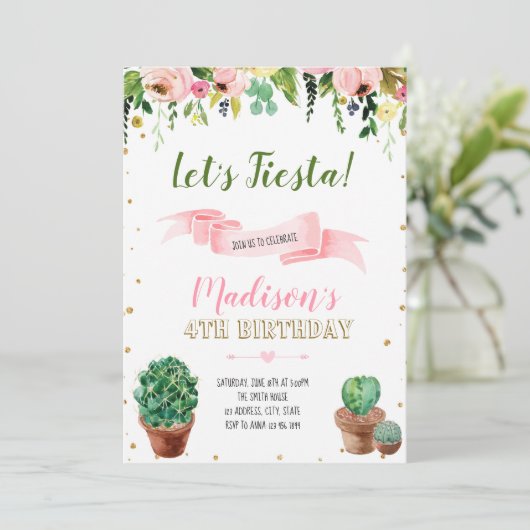 Cactus fiesta jarig kaart (Staand voorkant)